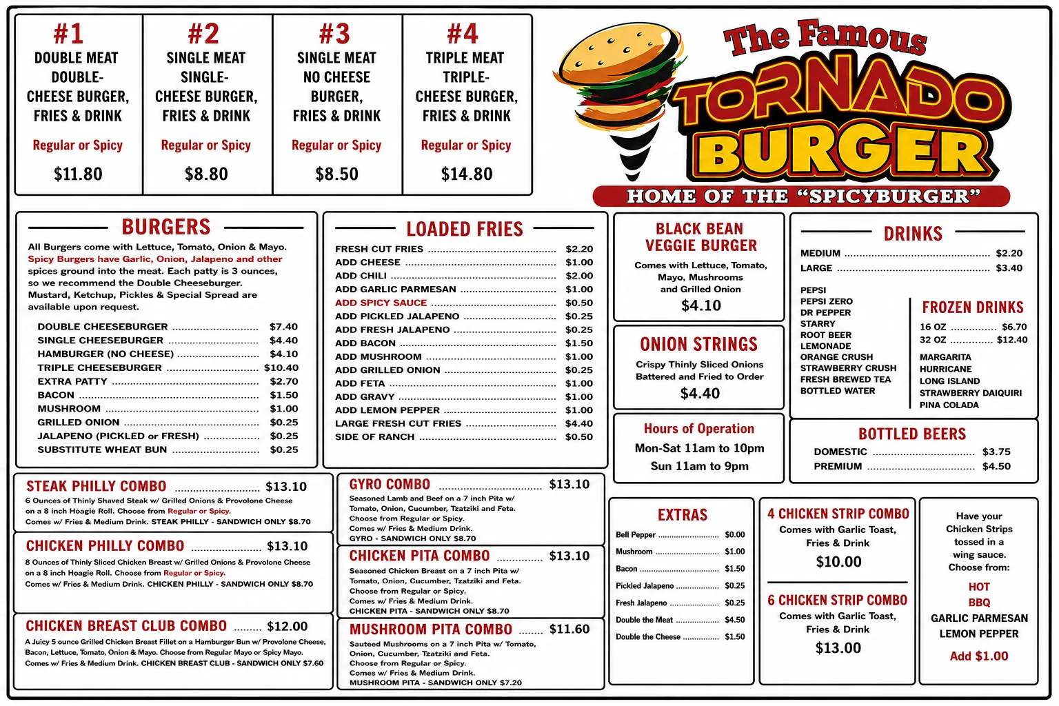 Tornado Burger Full Menu